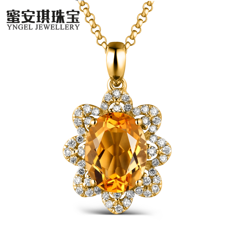 蜜安琪珠宝 1.82克拉20分钻天然黄水晶吊坠 18k金彩色宝石镶嵌