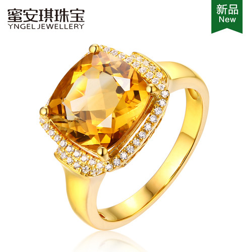 蜜安琪克拉天然宝石黄水晶戒指