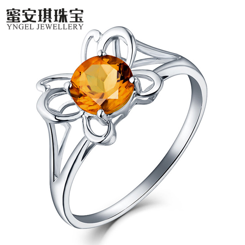 87克拉黄水晶宝石戒指 天然彩宝 18k金蝴蝶女戒