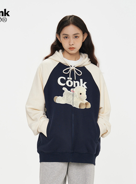 conklab 可可羊撞色插肩拉链开衫卫衣男秋季宽松潮牌连帽衫外套