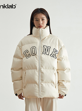 conklab 字母logo棉服男冬加厚保暖pu皮外套高街立领面包服棉衣潮