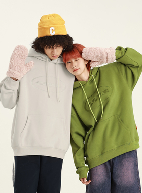 CONKLAB 净色刺绣连帽卫衣男春秋休闲情侣长袖基础纯色美式潮上衣