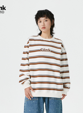 CONKLAB撞色条纹圆领CONK字母卫衣男潮牌情侣T恤春秋季宽松打底衫