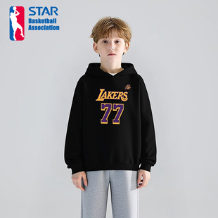 美式潮牌儿童篮球运动帽衫秋季湖人队东契奇球衣长袖连帽卫衣童装