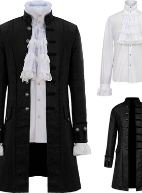 万圣节cos宫廷王子白色内搭欧美燕尾服中世纪复古服装中长款外套