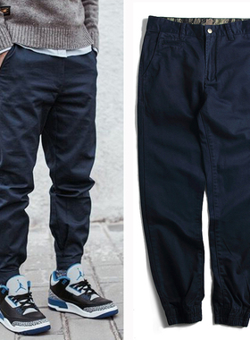 潮牌帆布工装束脚裤 胖子大码宽松运动哈伦小脚布裤 收脚休闲裤男