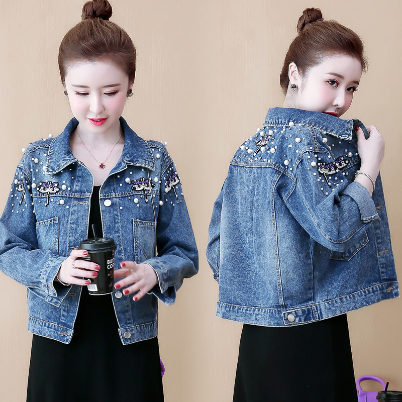 寬松釘珠時尚大碼牛仔外套女士韓版短款2021新款氣質百搭夾克上衣在類目 女裝/女士精品, 短外套中 - 來自Buy2taobao.com提供專業的淘寶代購服務