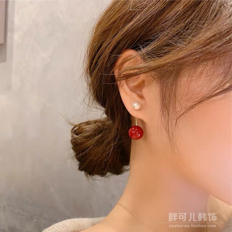 韩国耳饰本命年红色圆球耳坠