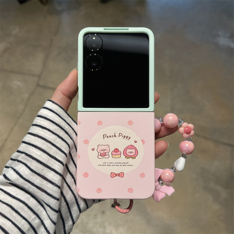撞色桃子小猪折叠屏手机壳
