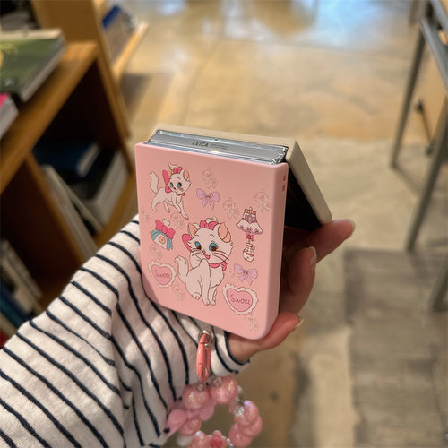 撞色白色小猫折叠屏手机壳