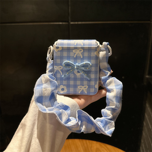 蓝格白花适用小米mix2手机壳三星Zflip7华为Pocket折叠荣耀OPPO PuraX卡通保护套5 FindN3摩托罗拉razr60新款