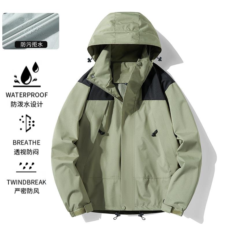 冲锋衣外套男士春秋季新款风衣情侣装户外休闲连帽工装夹克上衣女