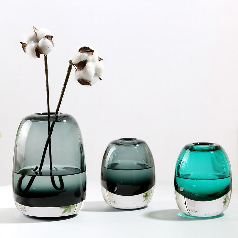 蛋形厚重色料玻璃花瓶装饰水培工艺品家居装饰摆件时尚禅意小花插