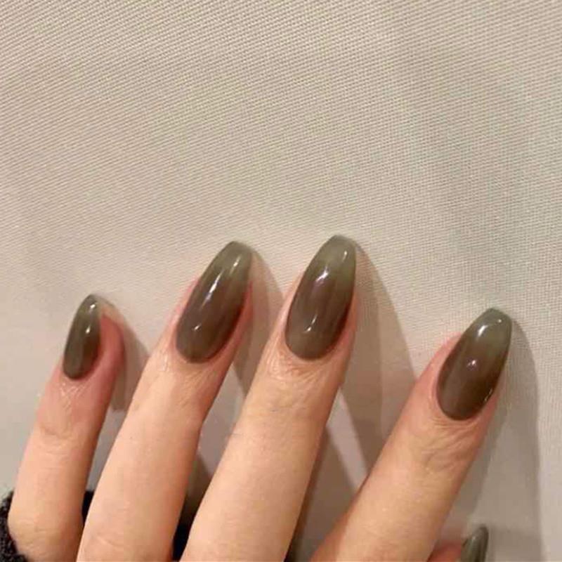 欧美纯色假指甲穿戴甲美甲贴片成品指甲贴片芭蕾甲梯形个性半透明