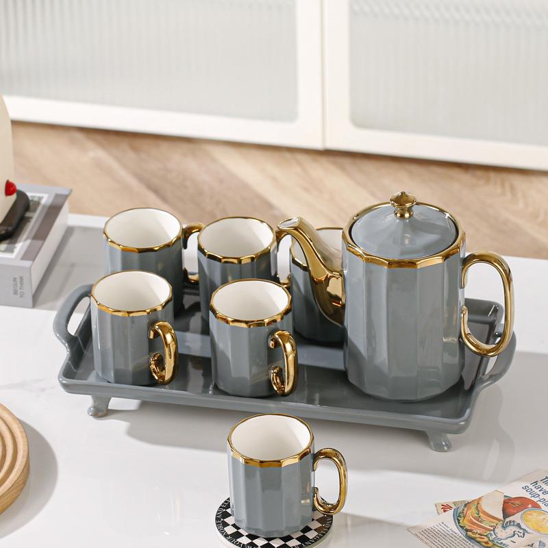 轻奢水杯托盘杯具套装家用客厅高颜值陶瓷待客杯子茶杯茶具水具