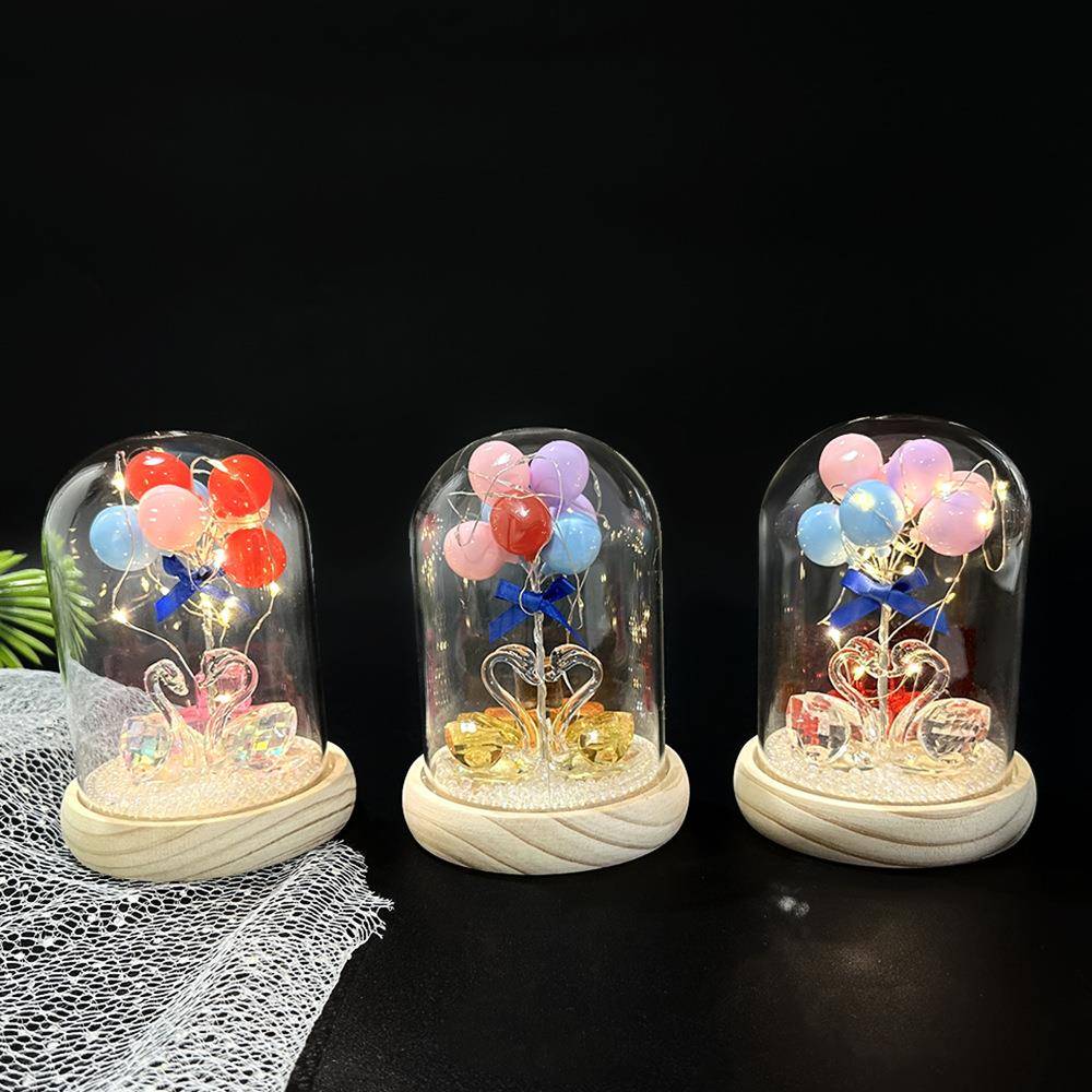 创意新款天鹅玻璃罩圣诞球摆件生日情人节礼物床头发光夜灯工艺品