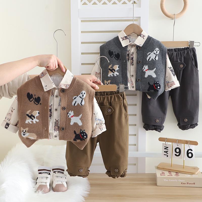 童装男童春装套装2025新款婴儿童春秋季洋气男宝宝毛衣开衫三件套