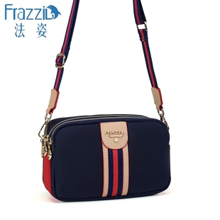 Frazzil法姿新品斜挎女黑色帆布时尚个性适用休闲单肩百搭小方包