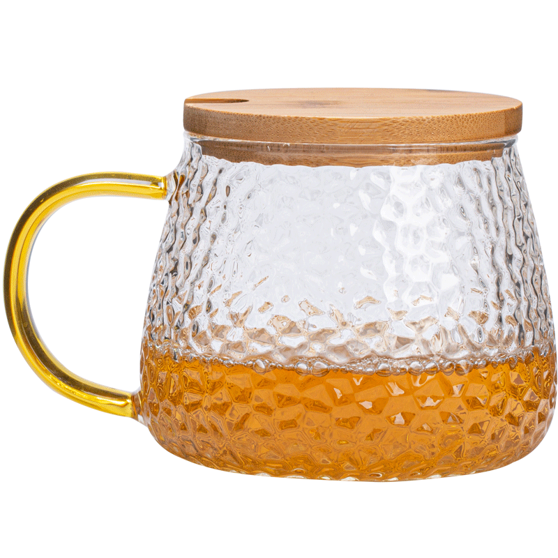 锤纹日式玻璃杯耐热水杯子带盖带勺子咖啡杯花茶杯果汁杯女家用