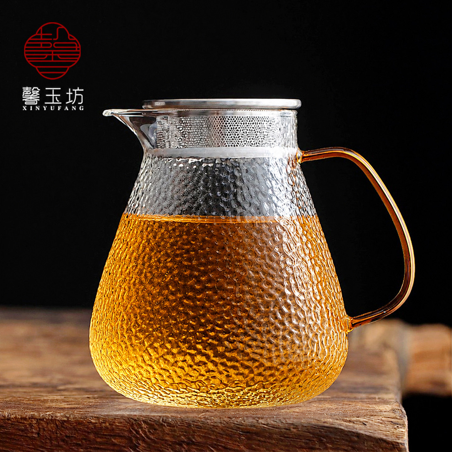 大容量耐高温锤纹玻璃泡茶壶过滤图片