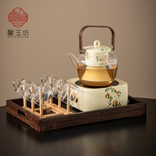 萌猫汝窑电陶炉煮茶器套装耐高温提梁养生壶茶杯整套礼盒乔迁送礼