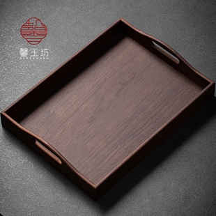 日式复古胡桃木托盘茶具水杯收纳盘餐厅酒店盘子手提干泡茶盘大号
