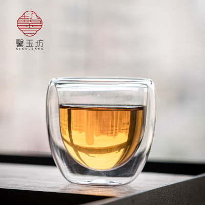 馨玉坊双层隔热透明玻璃茶杯