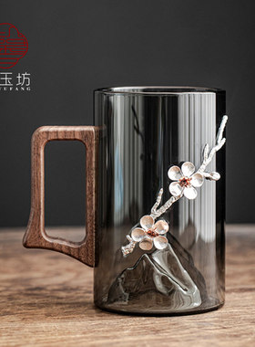 馨玉坊中式锡花烟灰色玻璃杯复古