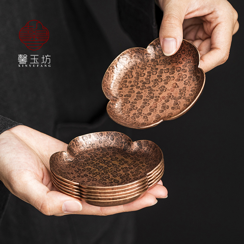 纯铜茶杯垫锤纹路茶杯托防烫隔热垫中式茶托盏托功夫茶具茶道配件