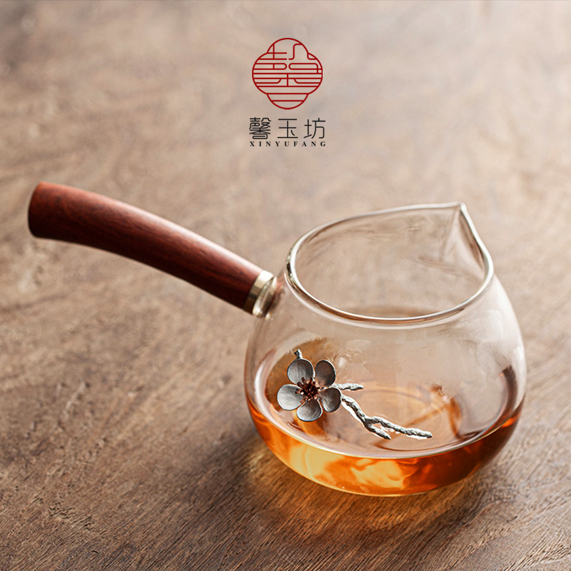 日式耐热加厚公杯玻璃公道杯创意锡花侧把功夫茶具分茶器茶海大号-封面