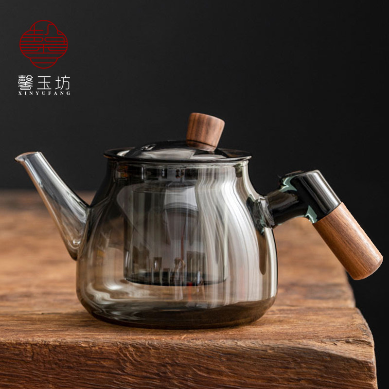 耐高温烟灰玻璃茶壶过滤花茶煮茶壶黑晶炉可加热家用功夫泡茶壶