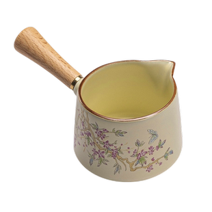 馨玉坊开片米黄汝窑公道杯陶瓷分茶器功夫茶具侧把茶海公杯家用