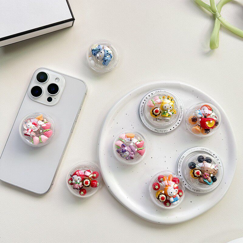 手机气囊支架粘贴圆形摇摇乐草莓KT猫女款可爱磁吸桌面支撑架指环