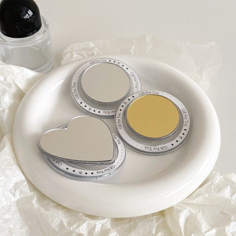 磁吸创意亚克力镜子手机气囊支架爱心圆形可伸缩随身补妆镜化妆镜