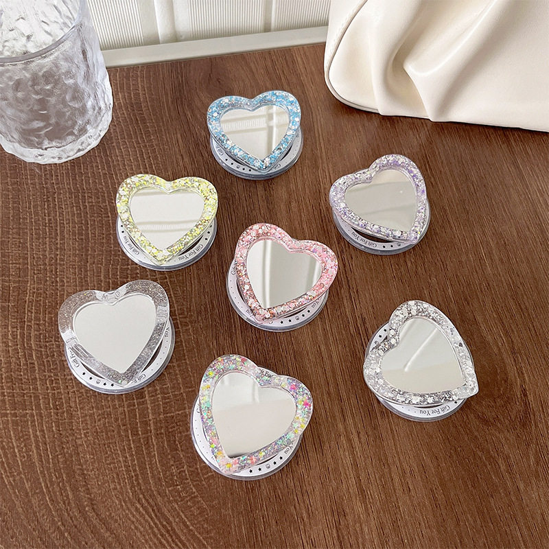 磁吸magsafe手机气囊支架韩国ins风闪粉亮片爱心镜子贴便携补妆镜