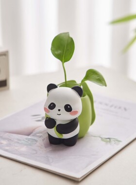 熊猫绿萝水培花瓶玻璃可爱创意卡皮巴拉办公室桌面工位改造小物件