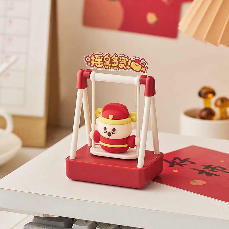 财神爷秋千招财猫可爱治愈工位情绪稳定神器办公桌面装饰摆件礼物