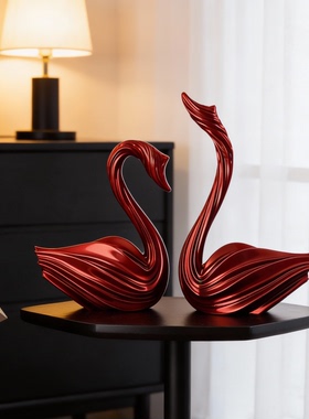 红色天鹅摆件一对高档新婚礼物