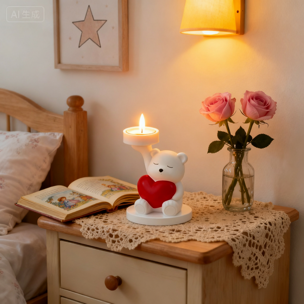 可爱小熊爱心烛台摆件