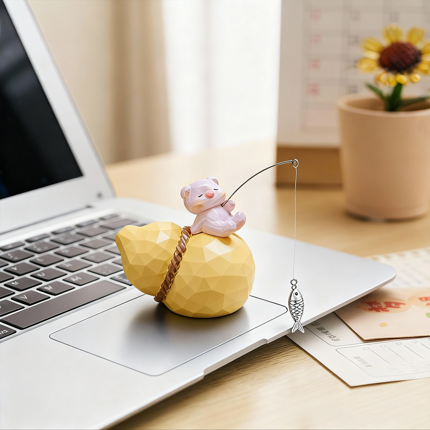 可爱小熊钓鱼摆件创意桌面装饰