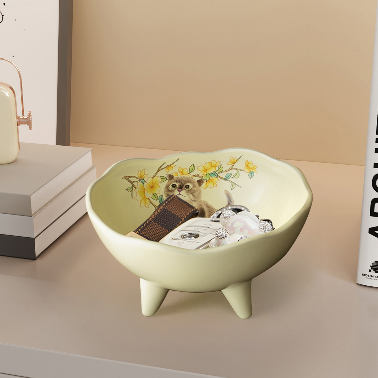 中式入户进门口玄关放钥匙收纳托盘陶瓷鞋柜摆件乔迁新居搬家礼物