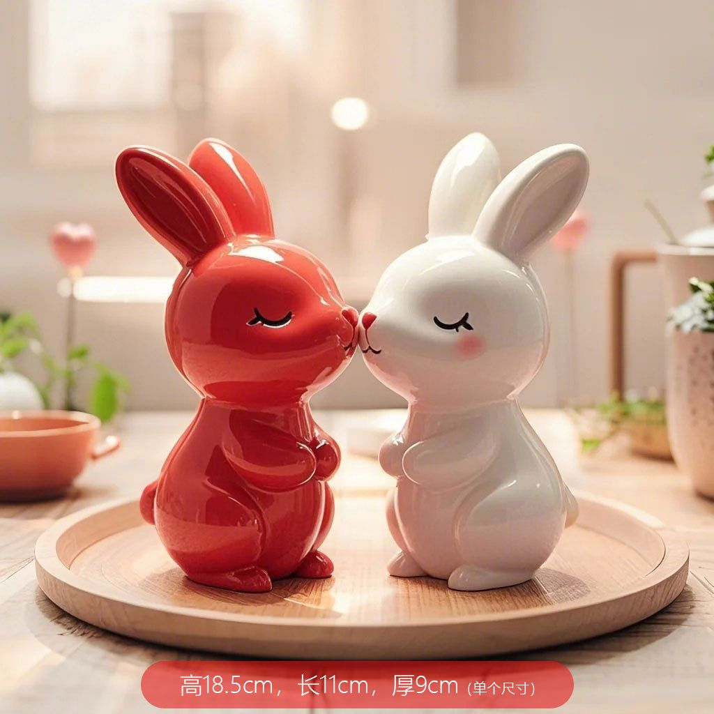 可爱兔子陶瓷摆件桌面装饰