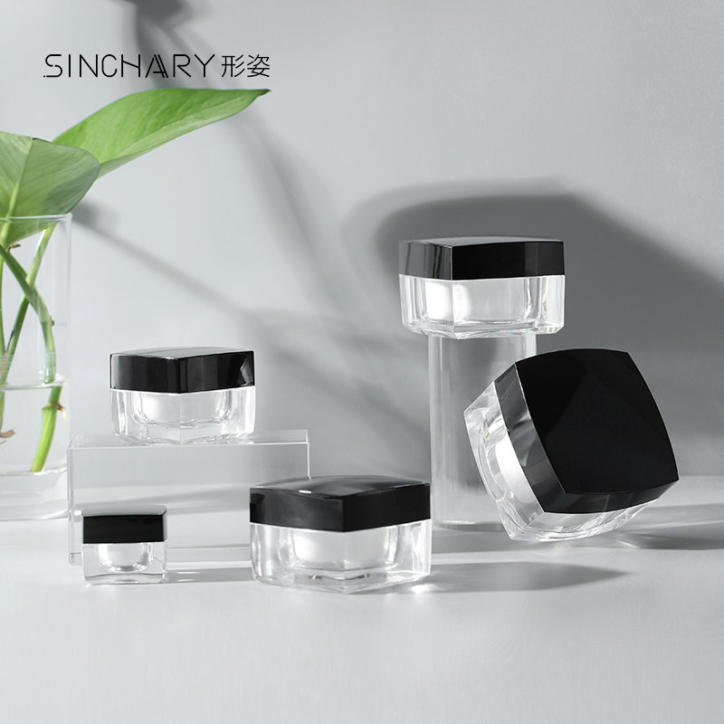 形姿亚克力面霜分装瓶膏霜瓶黑盖四方盒子分装盒5g30g50g