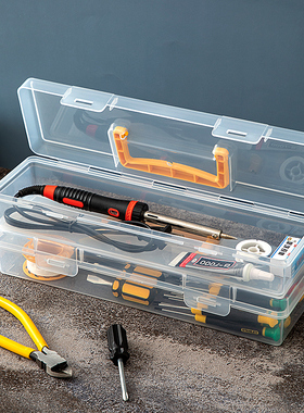 工具箱多功能大容量家用五金零件透明塑料杂物加长电烙铁收纳盒