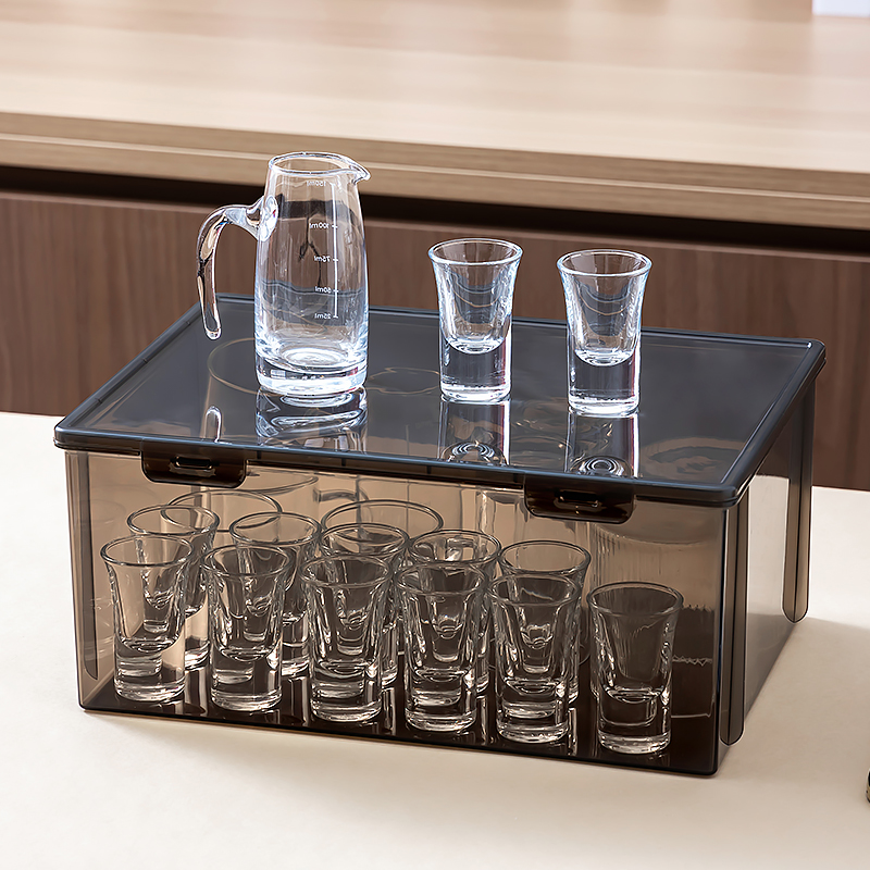 玻璃杯收纳盒酒杯家用防尘大容量白酒杯茶杯茶具长方形酒盅展示架