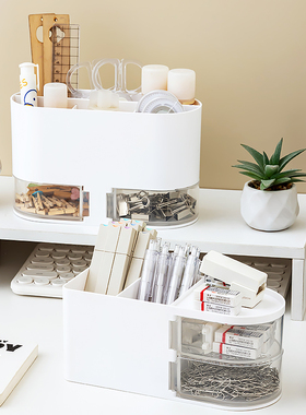 桌面收纳盒多功能旋转笔筒学生书桌抽屉式文具盒办公室工位置物架