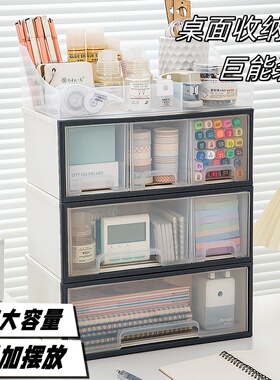 桌面收纳盒办公室杂物收纳柜化妆品置物架抽屉式书桌透明整理盒子