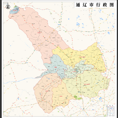 通辽市地图高清电子版大尺寸高清地图jpg素材设计文件