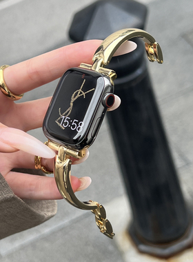 简约手镯式金属表带高级适用于applewatchS10苹果手表987SE