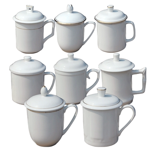 纯白茶杯定制logo陶瓷杯陶瓷带盖骨瓷会议杯介办公杯